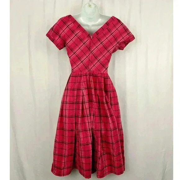 VTG Jonathan Logan Dress Sz 9 Pink Plaid Swiss Dot 1960s Zip Back - Picture 2 of 16